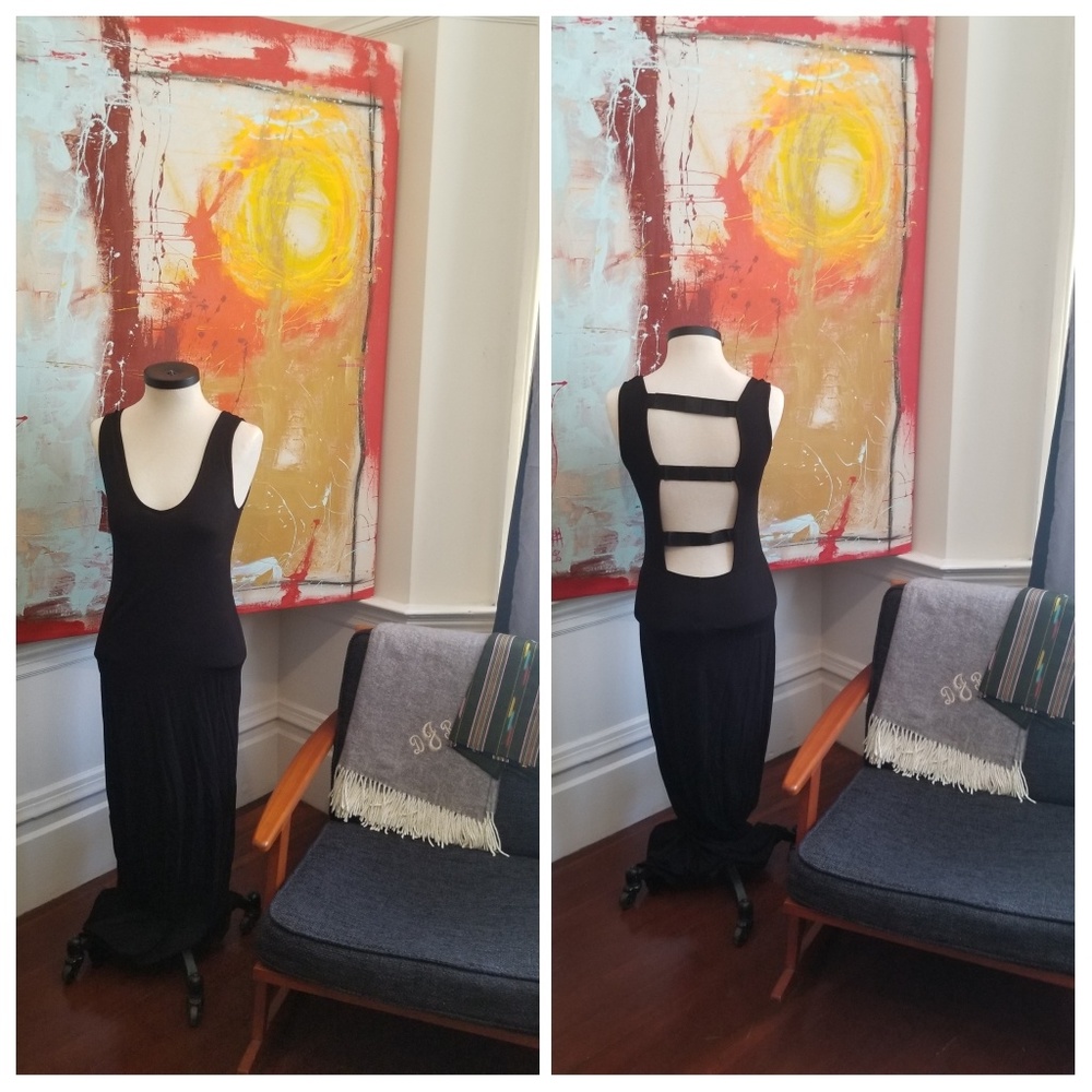 Long cutout back black dress